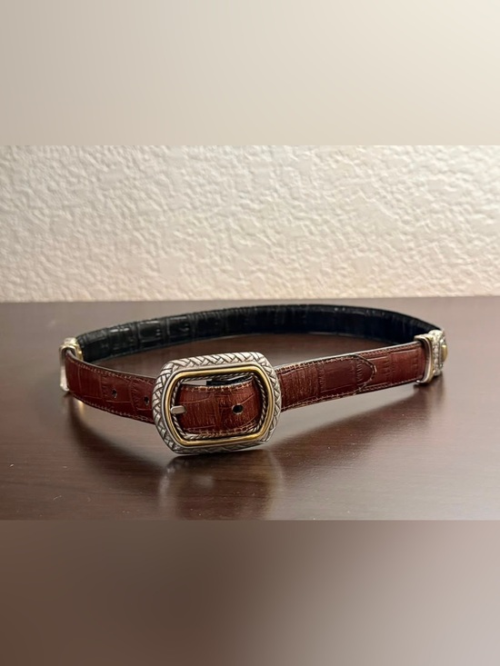 Accessories - Vintage Reversible Black Brown Croc Embossed Leather Belt Western Size 28 S/M